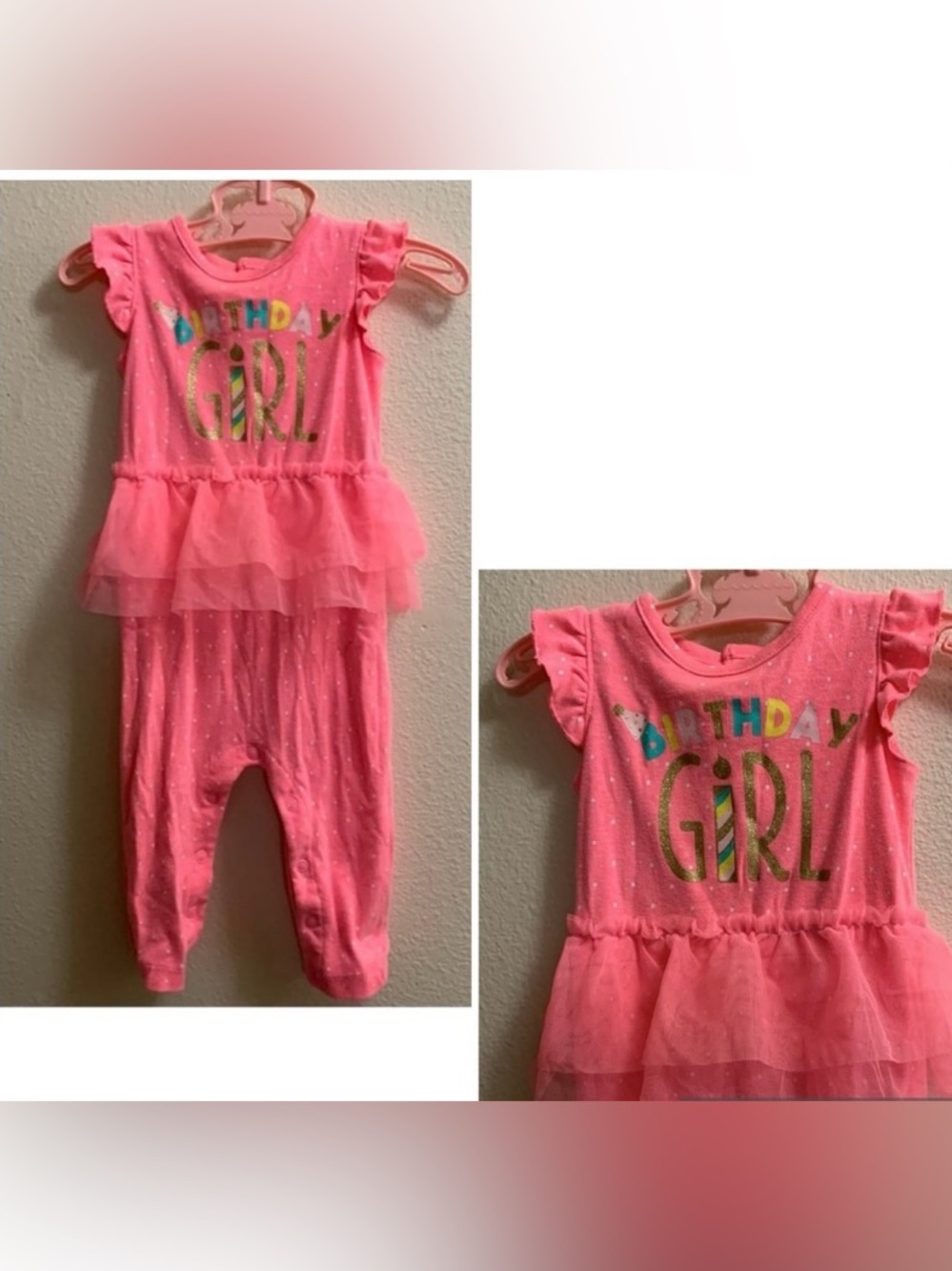 Carter’s Birthday Girl Romper 9 Months Pink Tutu Snaps Just One You Ruffles